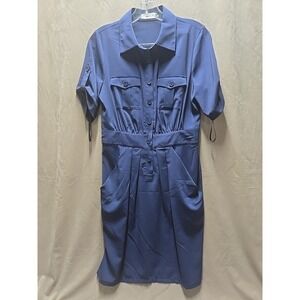 Calvin Klein Dress Navy Double Pocket Pleated Safari Utility Military Size 6